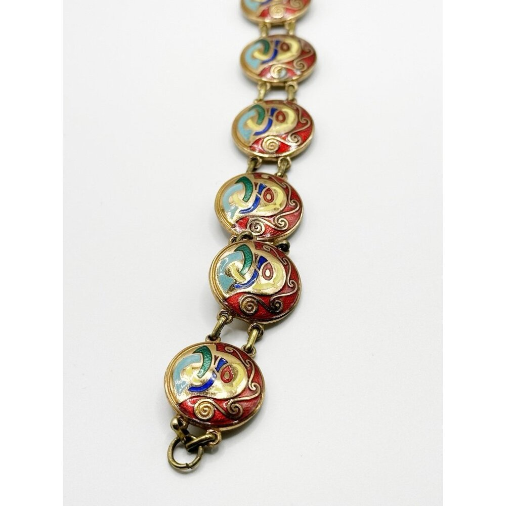 Vintage Goldtone Celtic‎ Tara Ware Colorful Enamel Bracelet 7.5” - Picture 6 of 9